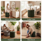Joveco 14.5" Small Ottoman with Storage, Teddy Velvet Foot Rest Stool with Reversible Wood Tray Lid, Round Storage Ottoman Coffee Table, Vanity Stool for Living Room, Olive Green