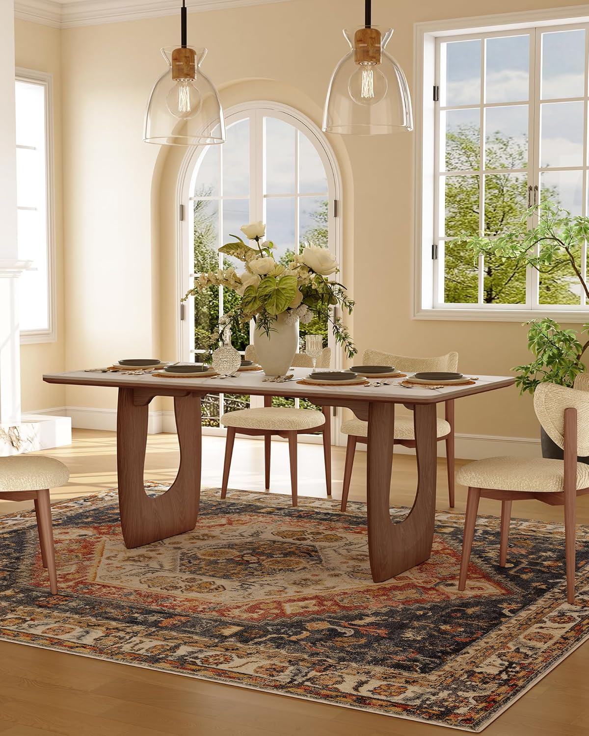 71" Sintered Stone Dining Table with Solid Wood Legs, Mid Century Modern Dining Room Table for 6,Heat-Resistant Rectangle Kitchen Table