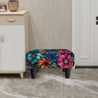 Flower Small Foot Stool Ottoman, Vintage Floral Linen Footrest for Couch | Soft Padded Cushion, Sturdy 4-Leg Frame, Non-Slip Feet, Compact 15" Size, Easy Assembly, Versatile Use