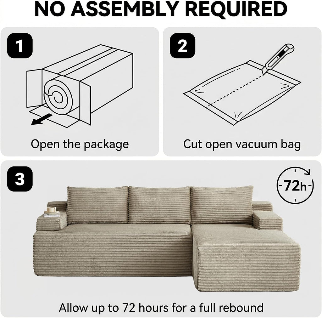 Cloud Sectional Couch, 97 Inch Modern Modular Sectional Sofa with Deep Seat, Corduroy Couches with L-Shape Right Chaise for Living Room Bedroom, No Assembly Required(Camel)
