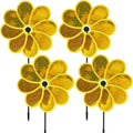 4PCS Flower Wind Spinner Sparkly Lawn Pinwheel 11.8 inch Yellow Garden Windmill for Garden, Party, Outdoor, Yard Decor