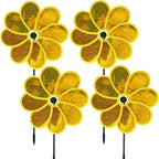 4PCS Flower Wind Spinner Sparkly Lawn Pinwheel 11.8 inch Yellow Garden Windmill for Garden, Party, Outdoor, Yard Decor