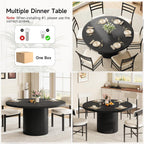 Round Kitchen Dining Table for 4-6 People, 47 inch Mid-Century Circle Dinner Tables, Rustic Wood Base in Fluted Design, Space Saving Dining Room Furniture, Large Table Only for Family Party, Black