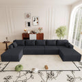 160" U Shaped Cloud Couch, Oversized Modular Sectional Sofa for Living Room | Modern Corduroy Couch, 5 Seater Deep Seat Memory Foam Compressed Sofa, No Assembly Required, Black