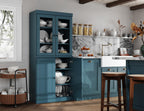 Palace Imports 100% Solid Wood Kitchen Pantry w/ 2 Glass & 2 Wood Doors, Teal Blue, 32" w x 71.5" h, Renewable Eco-Friendly Pine, Made in Brazil