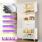 75" Tall Food Kitchen Pantry Cabinet,Tall Bathroom Storage Cabinet with 4 Doors and Shelves & 2 Drawers, Freestanding Cupboard for Living Room/Bathroom (White)