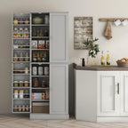 HOMCOM 65" Kitchen Pantry Storage Cabinet 16 Door Shelves Gray | Freestanding Kitchen Cabinet, 4 Doors, 8-Tier Shelving, Adjustable Shelves