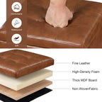 15 inch Square Storage Ottoman with Wheels and Tray Lid, Faux Leather Tufted Storage Cube Coffee Table, Movable Ottoman with Hidden Storage for Living Room, Bedroom
