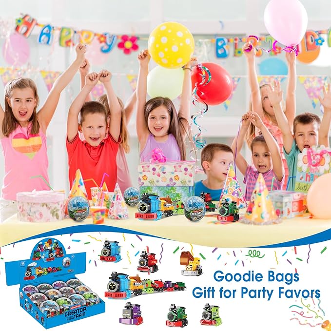 Mini Building Block Sets, 12PCS Vehicle Train Toys Building Blocks, 6 in 1 STEM Toys Eggs Building Sets, Party Favors for Kids Goodie Bags Prizes/Birthday Gifts