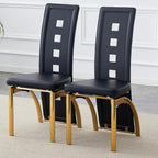 Dining Chairs Set of 2, Upholstered Kitchen Chairs | Faux Leather Cushion and Metal Legs, Modern Dining Room Chair for Restaurant Kitchen, Black and Gold