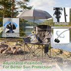 2 Pack Oversized Camping Chairs with Adjustable Umbrella-Folding Padded Lawn Chair with Backrest & Comfy Armrest-Heavy Duty for Beach Patio Picnic,Black