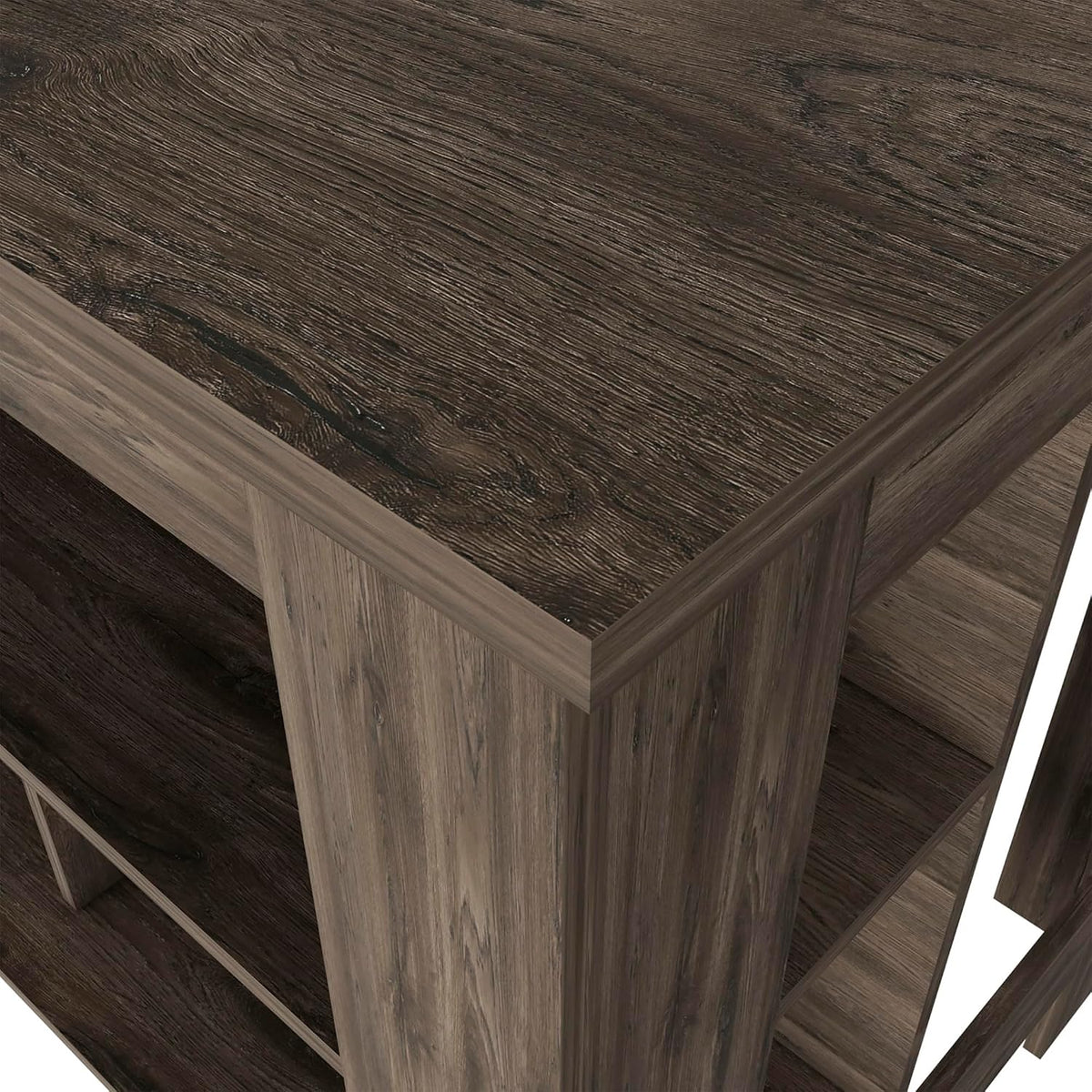 Dark Brown Kitchen Island with Three Shelves and Four Legs | Spacious kitchen island with three storage shelves and wide top surface for meal prep
