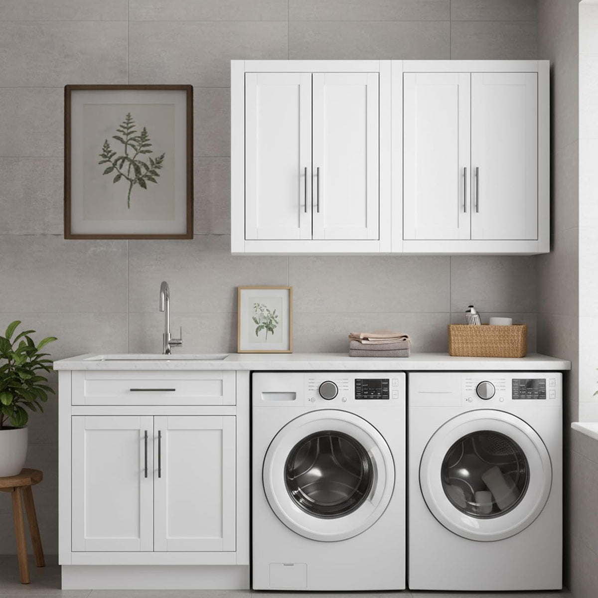 Crosley Furniture Savannah 2-Piece Wall Storage Cabinet, Cabinets for Laundry, Bathroom, Kitchen, White