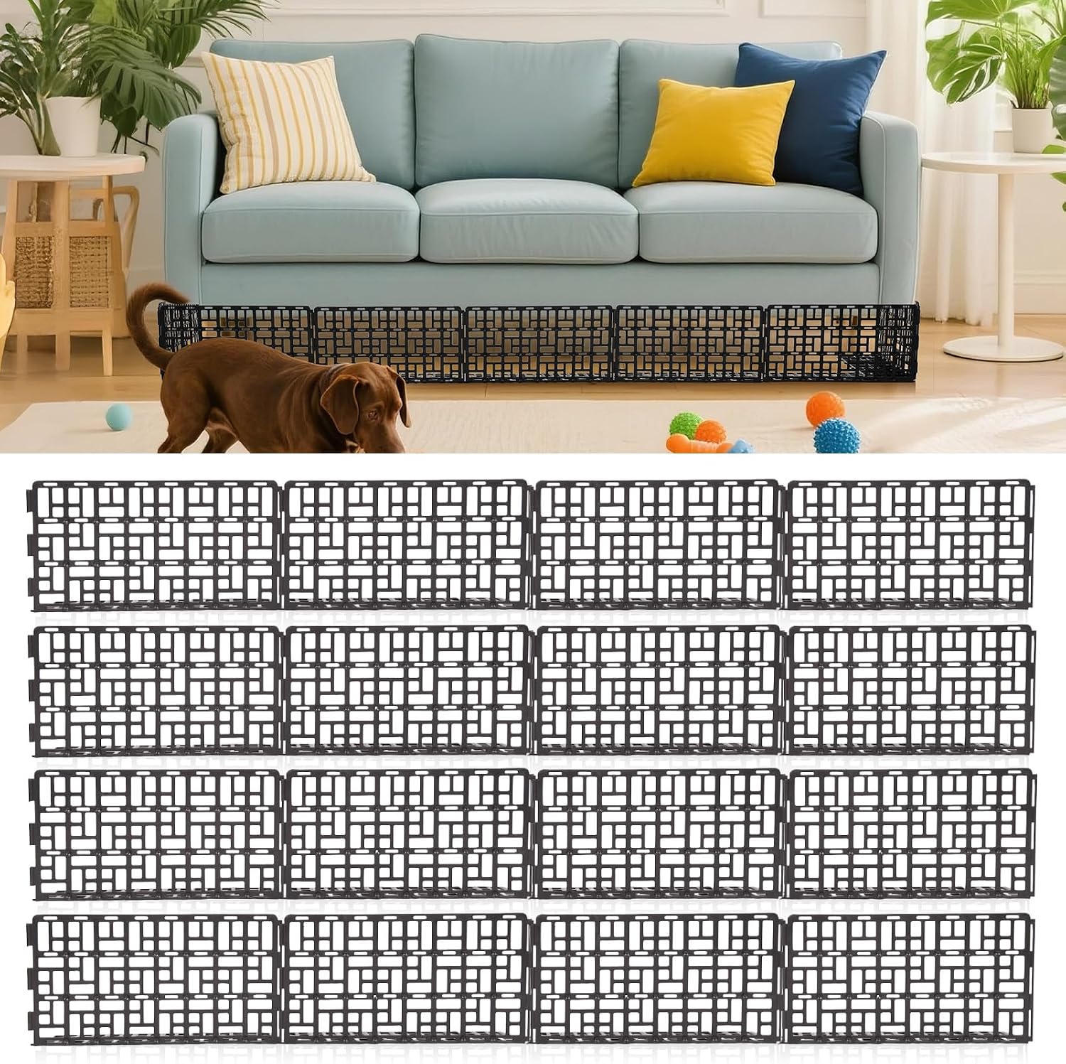Under Couch Blocker for Bed,Under Bed Blocker for Pets,Under Sofa Furniture Blocker,Plastic Under Couch Blocker for Dogs Pets Cats,Black,16PCS