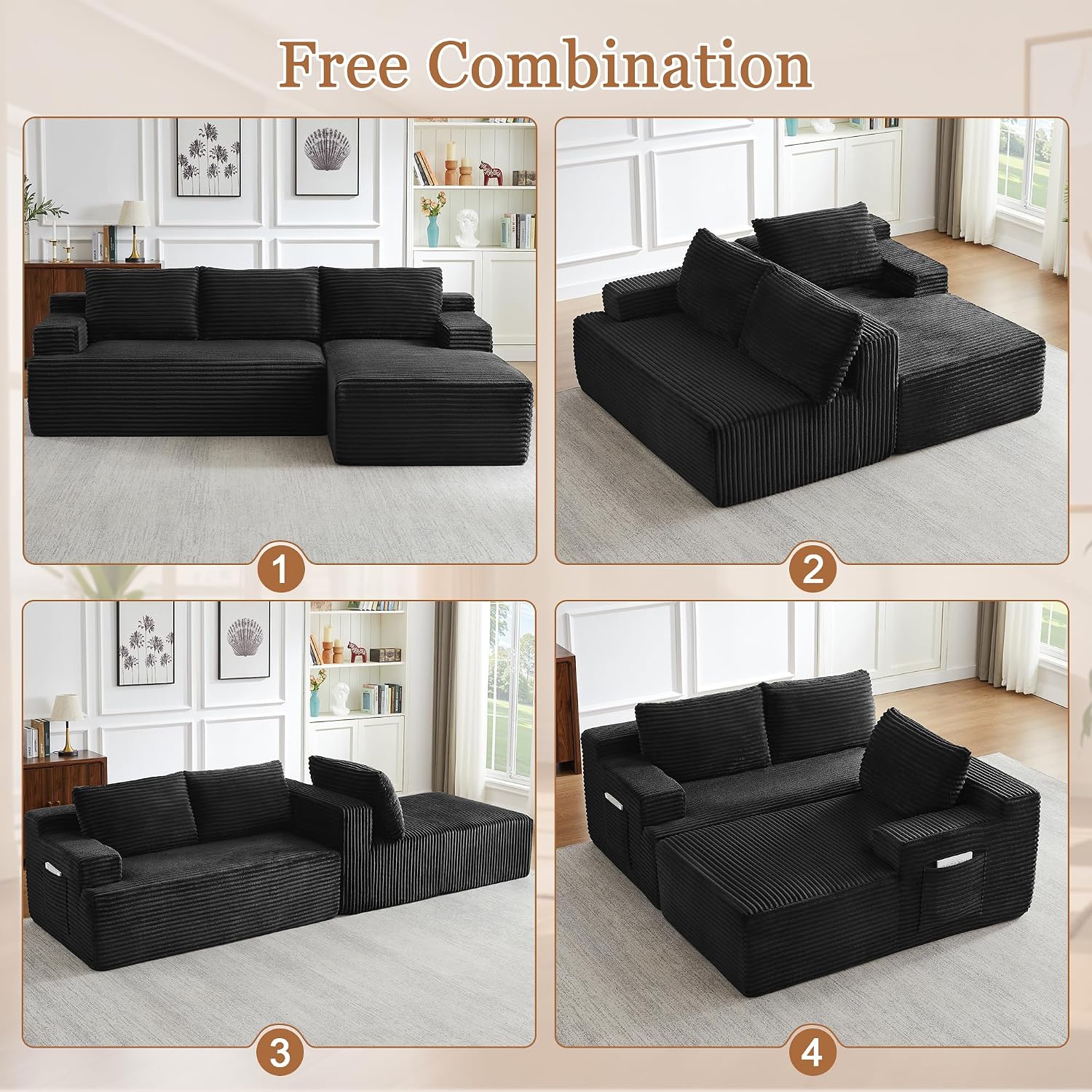 96" Sectional Sofa Cloud Couch with Deep Seat, Modern L-Shape Compressed Sofa Couch with Right Facing Chaise,Upholstered Couches for Living Room