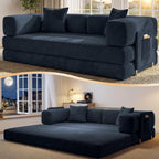 78.8" Convertible Futon Sofa Bed, Couch for Living Room | Corduroy Loveseat Sleeper Sofa, Modular Futon Couch with Storage Pocket, Pull Out Couch No Assembly | Royal Blue