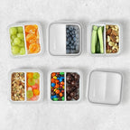 carrotez 2 Compartment Snack Containers, Mini Snack Containers for Mini Fridge, Small Food Storage Containers, Airtight Lids, Reusable, 1.1 cup, 6 PACK