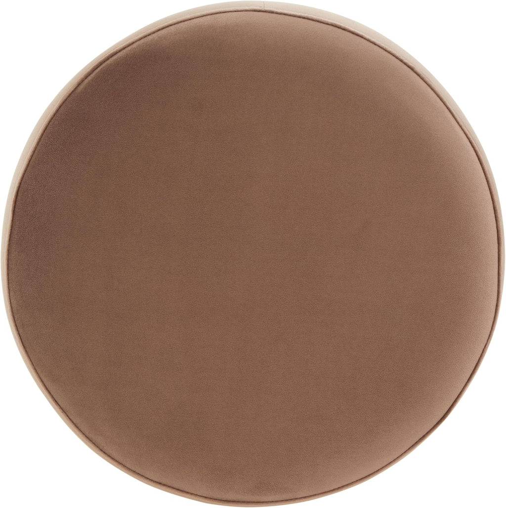 SAFAVIEH Couture Collection - Elsworth Brown Velvet Ottoman with Brass Base, Modern Accent Seat, Fully Assembled (SFV3558F)