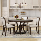 Bellemave Extendable Dining Table Set for 4, 5-Piece Retro Round Table Set with 4 Upholstered Chairs, Round Table with a 16" W Leaf, Oval Kitchen Table Set with Extendable Table (Espresso)