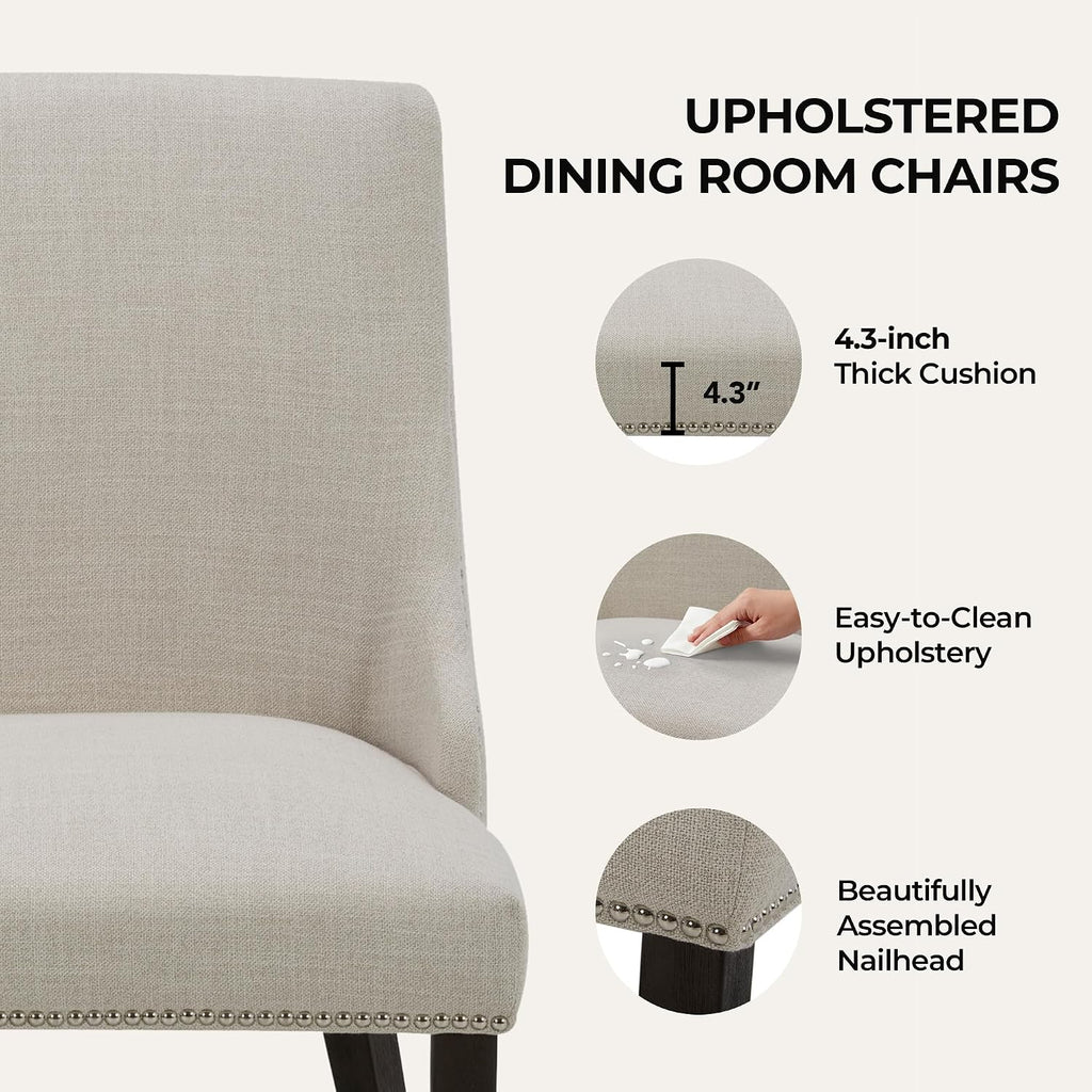 CHITA Farmhouse Dining Chairs with Nailhead Trim, Set of 2, Linen | Fabric High Back Dining Chairs, Upholstered Chairs with Sturdy Wood Frame for Dining Room