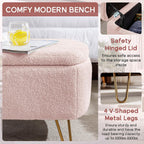 NIOIIKIT Storage Ottoman Bench, Faux Fur Upholstered Entryway Bench, Pink | Upholstered Ottoman Bench with Metal Legs, Bedroom Bench with Flip Top, Footrest Shoe Bench for Living Room, Bedroom