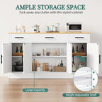 Shintenchi Buffet Cabinet with Storage,53.4" Large Kitchen Storage Cabinet with 3 Drawers and 4 Doors,Wood Farmhouse Buffet Sideboard with Adjustable Shelf for Kitchen Living Room, White