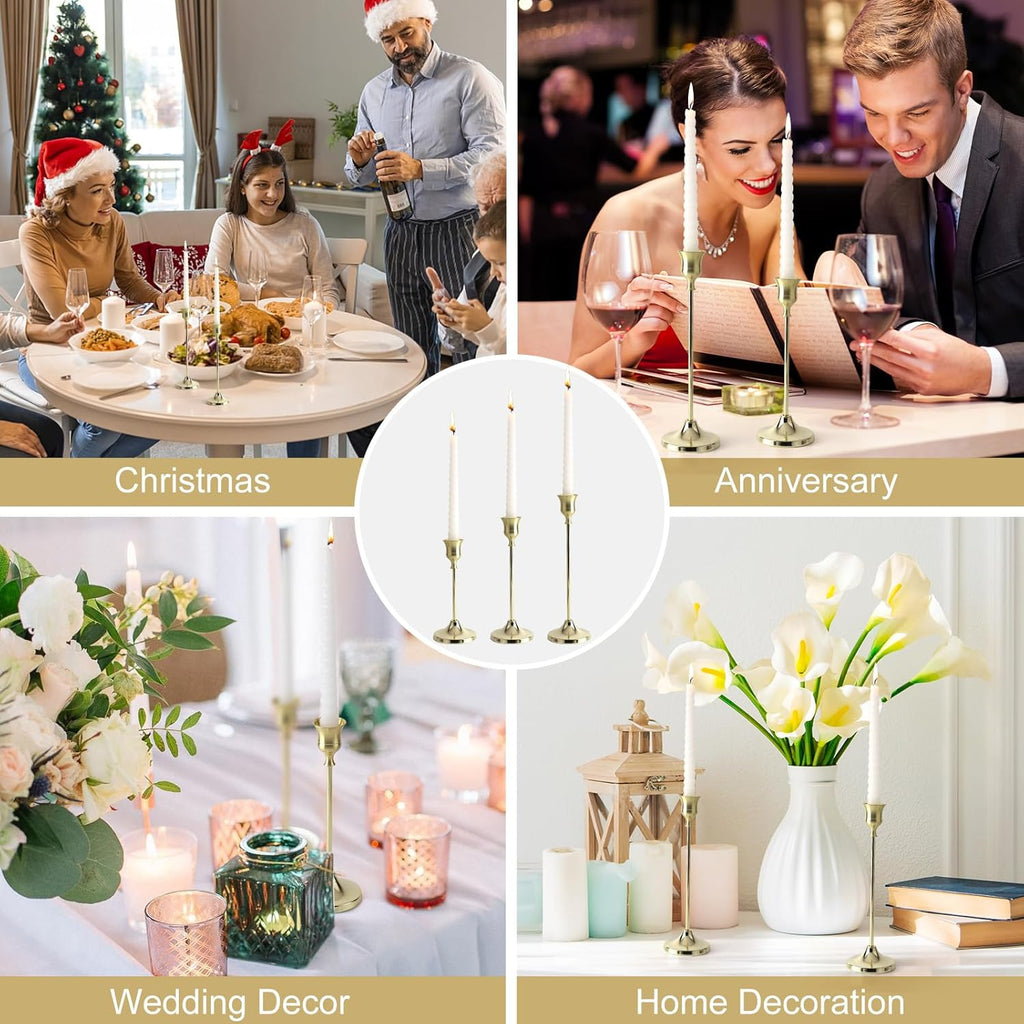Candlestick Holders 6PCS, Metal Taper Candle Holder, Gold Candle Holders for Pillar Candles, Candle Holder for Wedding Fireplace Mantel Housewarming Gift