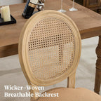 French Country Dining Chairs Set of 4,Upholstered Chairs with Rattan Round Back,Solid Wood Legs,for Living Room,Kitchen,Restaurant,Light Brown