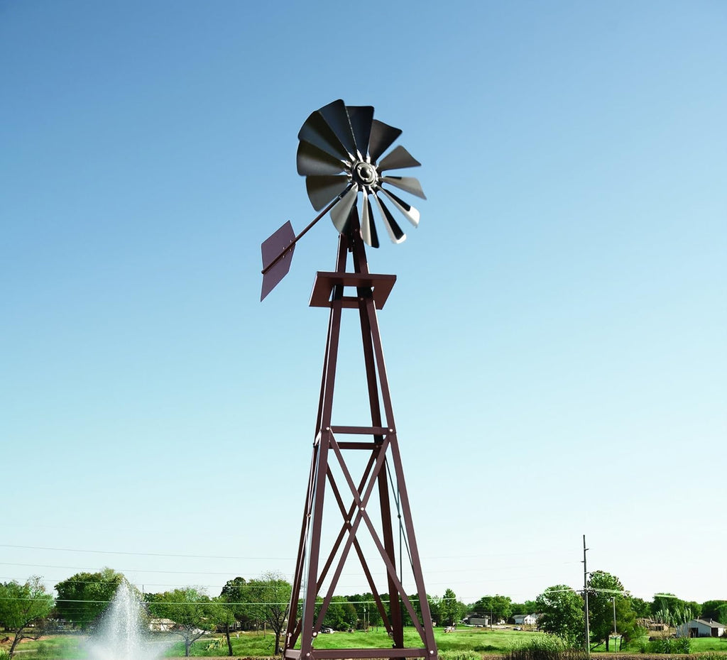 Outdoor Water Solutions Decorative Backyard Windmill – Bronze Finish – Durable Weather-Resistant 4-Leg Tower with Anchoring Stakes – Lawn & Garden Décor – 8ft 3in