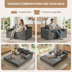 Loveseat Small Couch Bed, Futon Sleeper Sofa Bed,Convertible Pull Out Couch with 2 Pillows,Corduroy Folding Floor Couch for Living Room,No Assembly Required,Grey