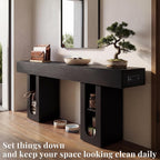 71" Entryway Console Table with Outlets & Storage-Black | 5.9" Thick Top,Zero Wobble,Behind Large Couch,Extra Long,Anti-Tip,Modern Farmhouse,Dense MDF,Living Room,Hallway,300lbs Load
