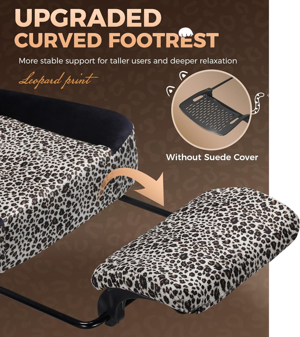 GTPLAYER Gaming Chair with Leopard Print Cat, Cute Velvet Fabric Ergonomic Office Chair with Footrest Headrest and Lumbar Support, Big and Tall Comfortable Video Gamer Chair for Women Gift
