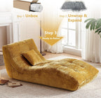 Chaise Lounge Chair with Curved Back, Modern Upholstered Recliner Sofa, Tufted Accent Lounger Comfortable Lazy Chair for Bedroom, Apartment (Yellow)