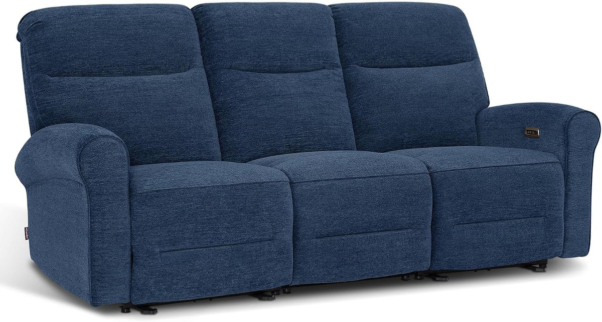 MCombo 87.8" Wall Hugger Power Reclining Sofa with Drop Down Table, 3-Seater Recliner Couch for Small Spaces Living Room RV, USB Ports, Fabric PR635M3 (Navy Blue)