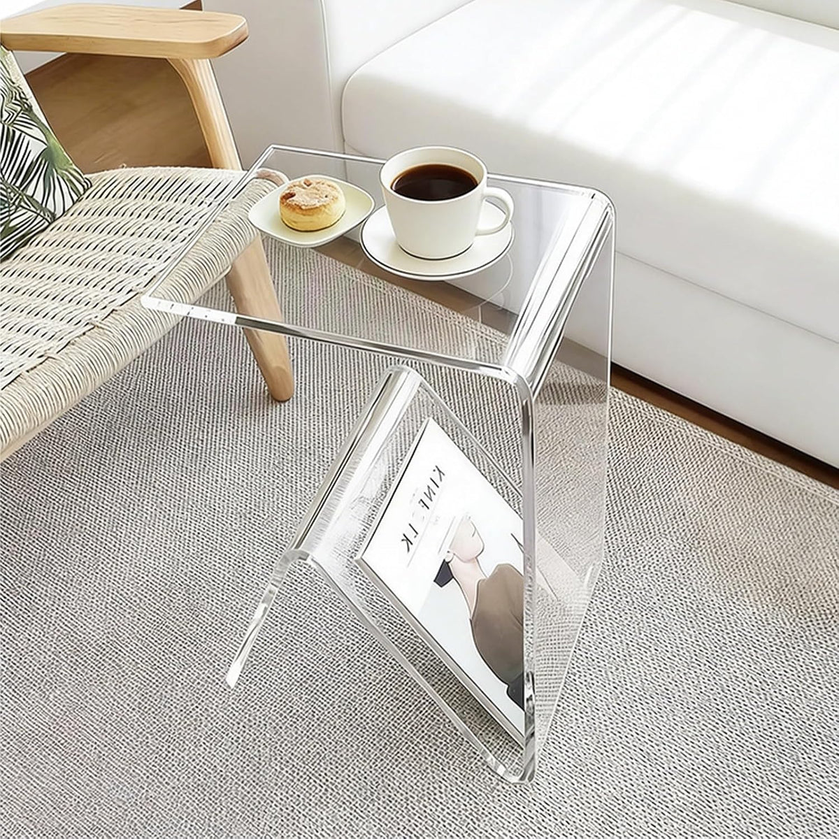 Acrylic C-Shaped Sofa End Table, Acrylic Clear Couch Side Table Modern Tray Snack Table Nightstand Portable Beside Table for Living Room Couch Bedroom