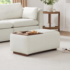 CHITA Storage Ottoman with Tray Lids, FSC Certified Small Rectangular Bench for Living Room, Bedroom, Fabric in Linen