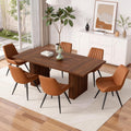 Miereirl 7-Piece Modern Farmhouse Dining Table Set with 6 Chairs, Sturdy Stable Dining Room Furniture with Soft Padded Upholstered Dining Chairs (Walnut Table + 6 Brown Chairs)