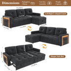 81'' LED L-Shaped Sectional Couch for Living Room, Sleeper Sofa Bed, Black | Comfy Chenille Cloud Couch, Pull Out Bed, Storage Chaise, 5-level Adjustable Backrest, USB Charging, 2 Pillow, 900LB Capacity