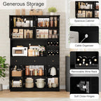 BOTLOG 72" Tall Black Pantry Cabinet with Wine Rack, Microwave Stand | Kitchen Hutch with 8 Doors and 3 Drawers for Dining Room Kitchen, Home Bar Black