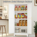 Winiowa Metal Pantry Cabinet with 2 Doors and Adjustable Shelves - 61" Kitchen Storage Cabinet with Gold Handles - Versatile Storage for Kitchen, Bathroom, Dining Room, Utility Room - White