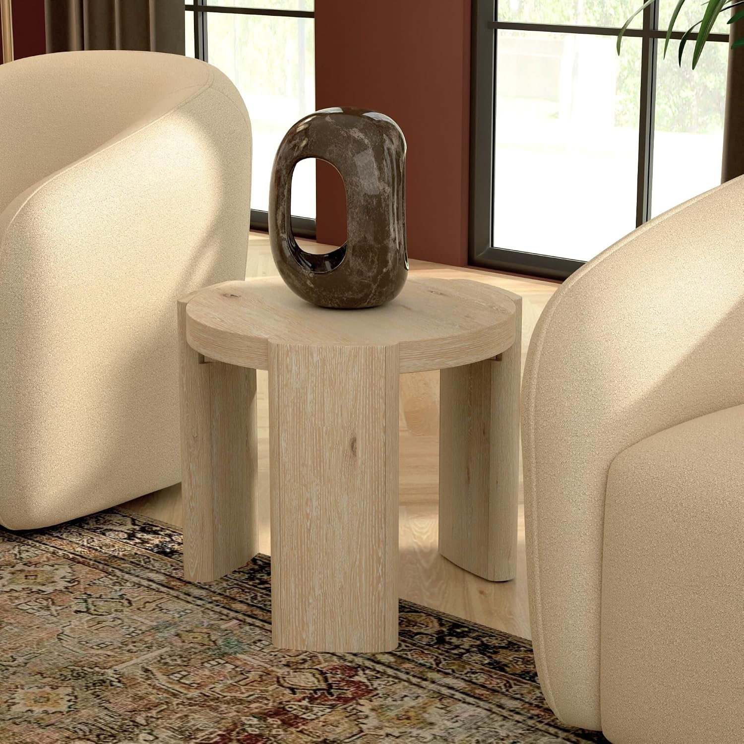 Alpine Furniture Sloane 20 in. W Round Wood End Table in Natural Driftwood