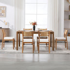 BESTANO Modern Armless Dining Chairs with Rope Woven Back Set of 6, Beige Linen Fabric Upholstered Kitchen & Dining Room Chairs, Mid-Century Classic Farmhouse Wooden Side Chair