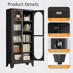 PAOFIN 71" H Locking Display Cabinet with Glass Door, Metal Curio Cabinets with 4 Adjustable Shelves, Tall Liquor Cabinet Display Case for Living Room, Collectibles, Home - Assembly Required Black