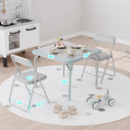 Kids Folding Table and Chairs Set 3-Piece PU Padded No Assembly | Fold-Flat Design + No Assembly + PU Padded Comfort – A Perfect Space-Saving Activity Set for Kids Ages 2-8