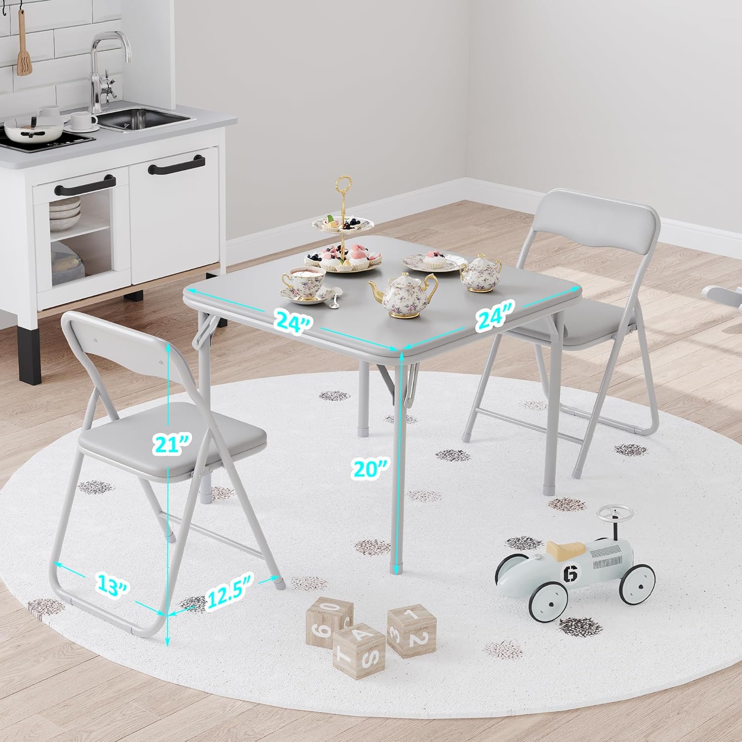 Kids Folding Table and Chairs Set 3-Piece PU Padded No Assembly | Fold-Flat Design + No Assembly + PU Padded Comfort – A Perfect Space-Saving Activity Set for Kids Ages 2-8