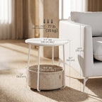 Nordic Minimalist Round Side Table with Reinforced U-Shaped Steel Frame, High-Strength Particleboard Top and Wrinkle-Resistant Double-Layer Polyester Fabric Storage Basket