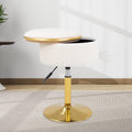 Adjustable Vanity Stool, Velvet Makeup Stool with Storage Beige | Small Vanity Chair, 360° Swivel Round Ottoman with Gold Base for Living Room, Bedroom