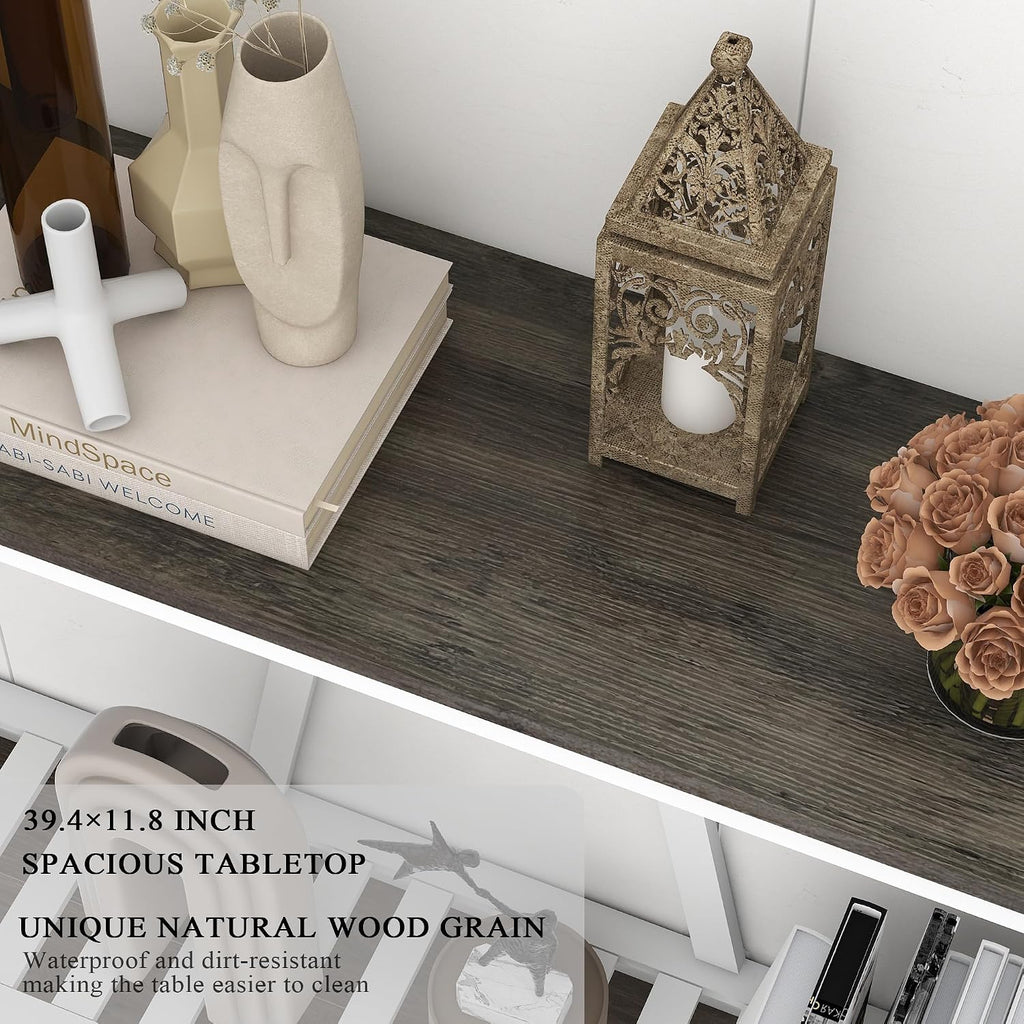 Entryway Table, 39" Farmhouse Console Table with Shelf Narrow Foyer Table | | 2-Tier Open Shelf,V-Shape Anti-Tip Legs,Slim Narrow Design,30-Min Easy Assembly,Sofa Table Use,Two-Tone Finish,Dark Oak