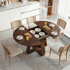 43.3-59" Extendable Round Dining Table, Modern Oval Kitchen Table with Removable Leaves, Wooden Base with Storage Shelf, Space Saving Dining Table for Kitchen Living Room Apartment Small Space, Walnut