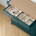 Kitchen Storage Island, Wooden Rolling Island On Wheels with Wood Top, Mobile Kitchen Island Cart with Towel Rack, Spice Rack and Drawers, Green